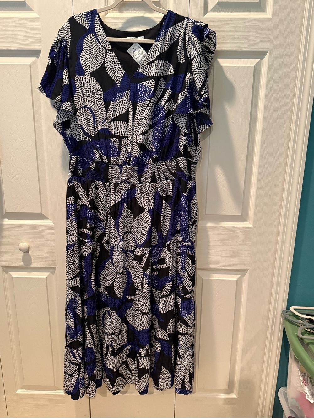@ NWOT Chico's Black, White & Blue Patterned Midi/Maxi Dress (Sz 4 = XXL)